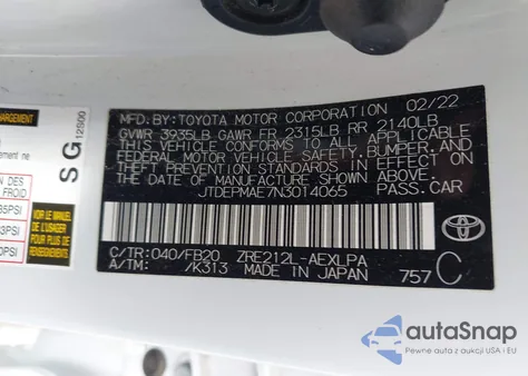 2022 Toyota Corolla Le z USA, uszkodzony, nr VIN JTDEPMAE7N3014065